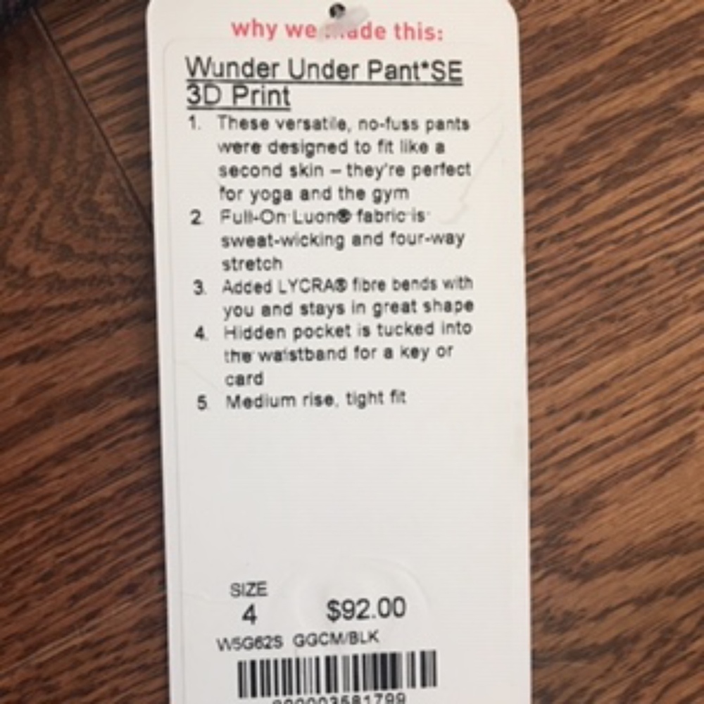 Lululemon Wunder Under 3d Print Size 4, Nwt - image 3